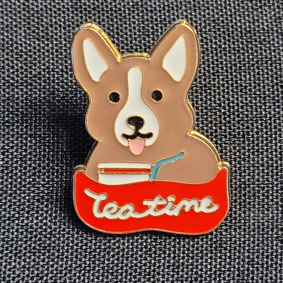 Tea Time Corgi Dog With A Cuppa Enamel Pin - Picture 3 of 8